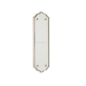 Heritage Brass Shaped Porcelain Fingerplate (274mm x 75mm), White With Gold Line