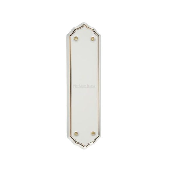 Heritage Brass Shaped Porcelain Fingerplate (274mm x 75mm), White With Gold Line