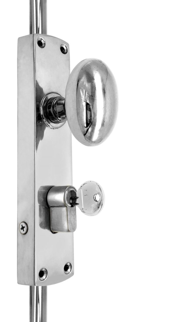Oval knob locking brass door espagnolette bolt/Cremone bolt upto 8.5'-Polished chrome