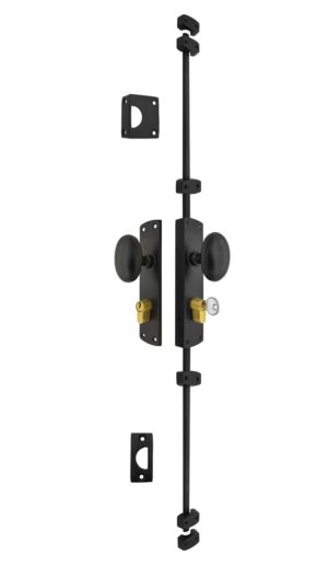 Oval knob locking door Espagnolette/Cremone bolt upto 8.5'-BLACK