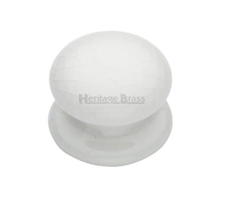 Heritage Brass Porcelain Cupboard Knobs (32mm Or 38mm), White Crackle