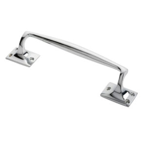 Pub Style Pull Handle On Square Rose (250mm Length), Polished Chrome