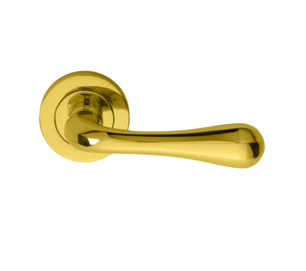 Manital Stella Door Handles On Round Rose, Polished Brass (sold in pairs)