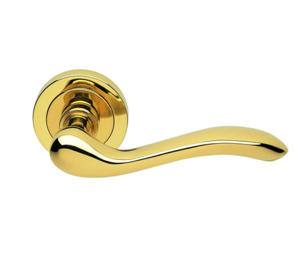 Manital Apollo Door Handles On Round Rose, Polished Brass (sold in pairs)