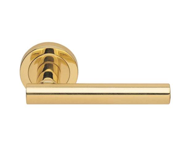 Manital Calla Door Handles On Round Rose, Polished Brass (sold in pairs)