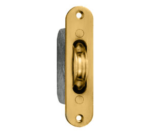 Heavy Duty Galvanised Sash Window Axle Pulley (Radius Forend), Polished Brass With Brass Wheel