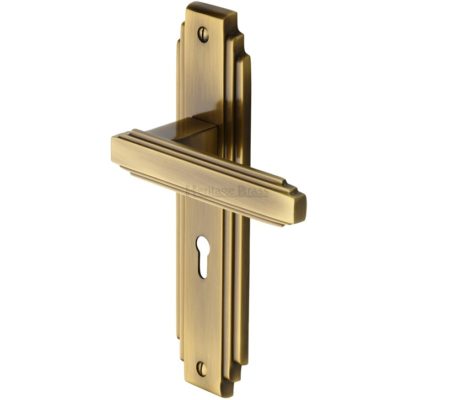 Heritage Brass Astoria Art Deco Style Door Handles, Antique Brass (sold in pairs)