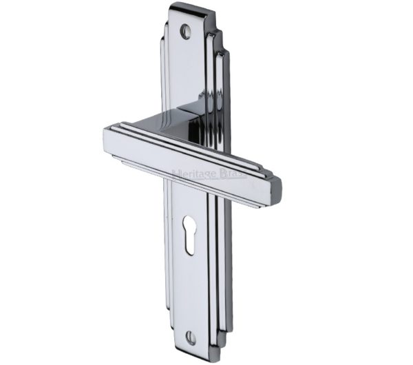 Heritage Brass Astoria Art Deco Style Door Handles, Polished Chrome(sold in pairs)