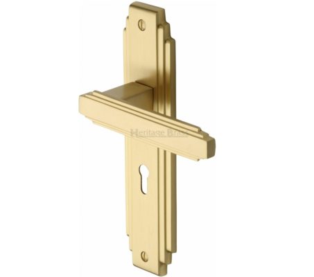 Heritage Brass Astoria Art Deco Style Door Handles, Satin Brass (sold in pairs)