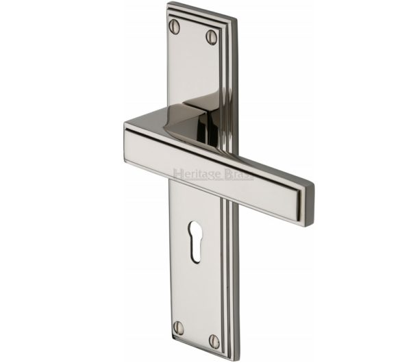 Heritage Brass Atlantis Art Deco Style Door Handles, Polished Nickel (sold in pairs)