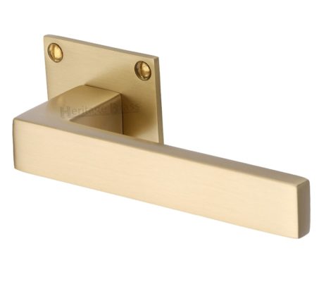 Heritage Brass Delta Low Profile Satin Brass Door Handles On Square Rose (sold in pairs)
