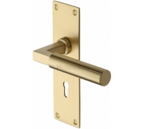 Heritage Brass Bauhaus Low Profile Door Handles On Backplate, Satin Brass (sold in pairs)