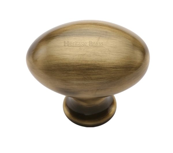 Heritage Brass Oval Design Cabinet Knob (32mm OR 38mm), Antique Brass