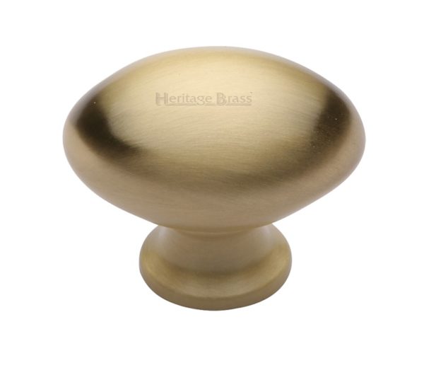 Heritage Brass Oval Design Cabinet Knob (32mm OR 38mm), Satin Brass