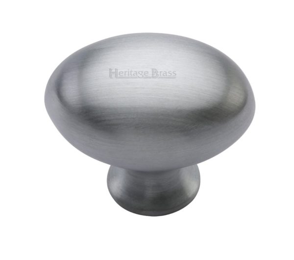 Heritage Brass Oval Design Cabinet Knob (32mm OR 38mm), Satin Chrome