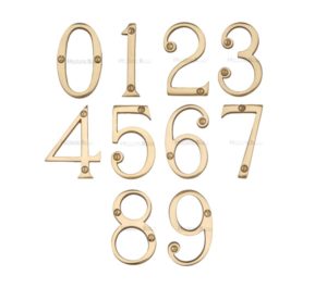 Heritage Brass 0-9 Screw Fix Numerals (76mm - 3"), Polished Brass