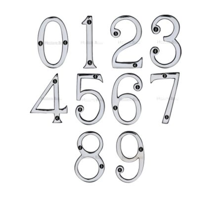 Heritage Brass 0-9 Screw Fix Numerals (76mm - 3"), Polished Chrome