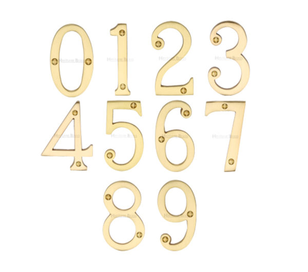 Heritage Brass 0-9 Screw Fix Numerals (76mm - 3"), Satin Brass