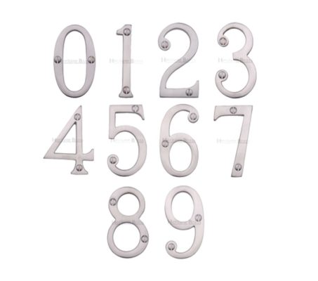 Heritage Brass 0-9 Screw Fix Numerals (76mm - 3"), Satin Chrome