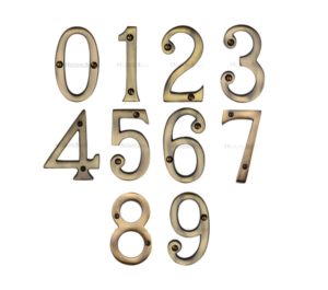 Heritage Brass 0-9 Screw Fix Numerals (76mm - 3"), Antique Brass