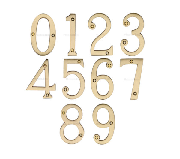 Heritage Brass 0-9 Screw Fix Numerals (76mm - 3"), Satin Brass