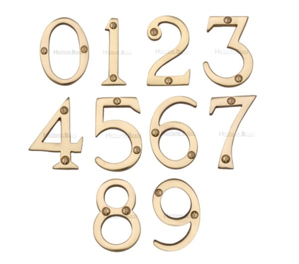 Heritage Brass 0-9 Screw Fixing Numerals (51mm - 2"), Polished Brass