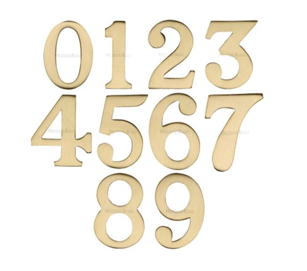 Heritage Brass 0-9 Self Adhesive Numerals (51mm - 2"), Satin Brass