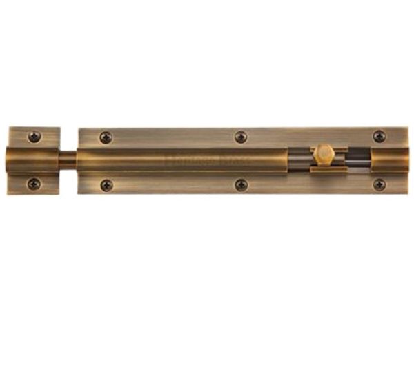 Heritage Brass Straight Barrel Door Bolt (4", 6" or 8" x 1 1/4"), Antique Brass