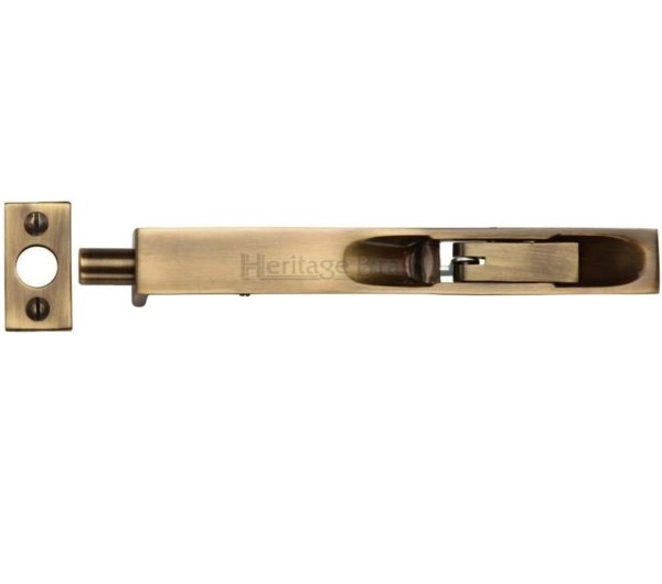 Heritage Brass Flush Fitting Lever Action Door Bolt (6", 8" OR 10"), Antique Brass