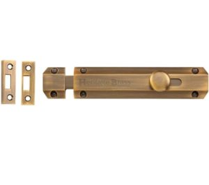 Heritage Brass Flat Surface Door Bolt (4", 6" OR 8" Length), Antique Brass