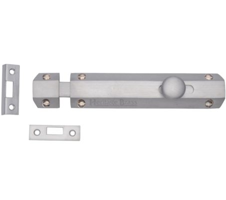 Heritage Brass Flat Surface Door Bolt (4", 6" OR 8" Length), Satin Chrome