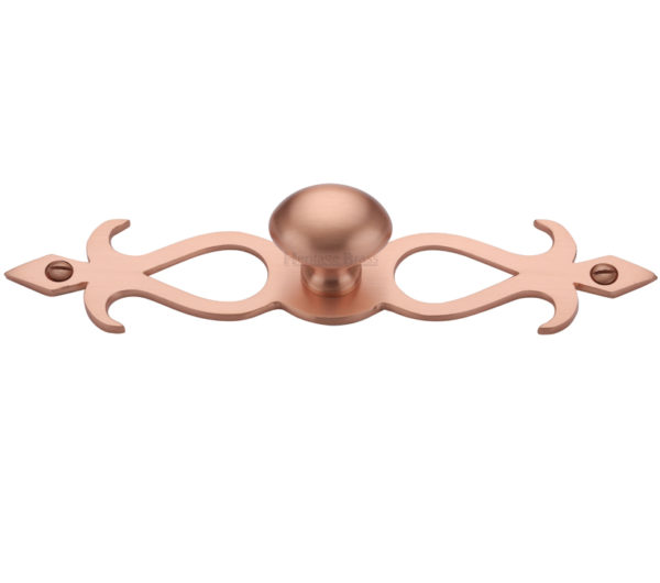 Heritage Brass Oval Cabinet Knob On Backplate, Satin Rose Gold