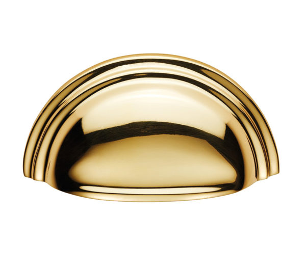 Fingertip Victorian Cup Pull Handles (76mm C/C), Polished Brass