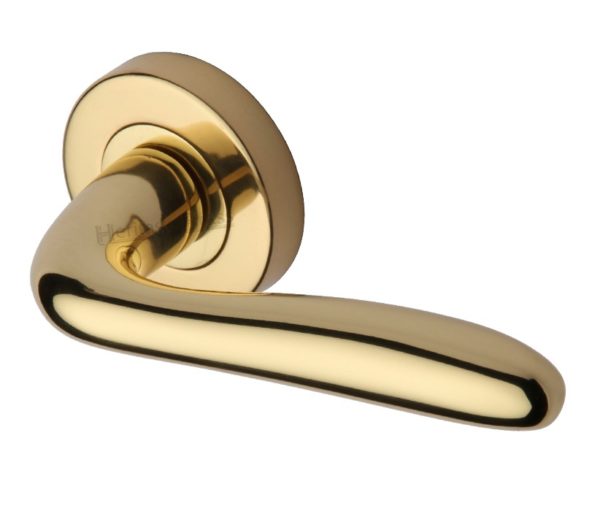 Heritage Brass Columbus Polished Brass Door Handles On Round Rose (sold in pairs)