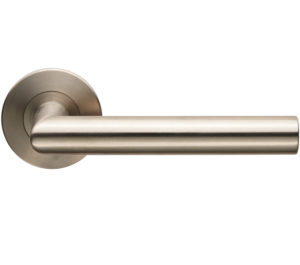 Eurospec Treviri Mitred Door Handles On Slim Fit 6mm Rose - Grade 304 Satin Stainless Steel