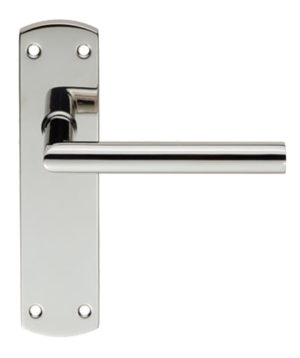 Eurospec Mitred Stainless Steel Door Handles On Backplates, Polished Stainless Steel (sold in pairs)