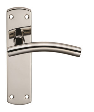 Eurospec Curved Stainless Steel Door Handles On Backplates, Dual Finish Satin & Polished Stainless Steel (sold in pairs)