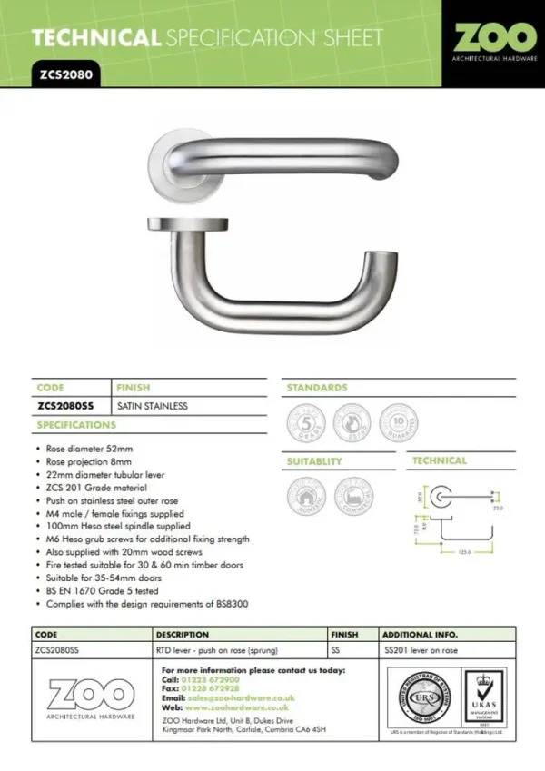 Zoo Hardware Zcs2 Contract Rtd Lever On Round Rose, Satin Stainless Steel (Sold In Pairs) - Image 2