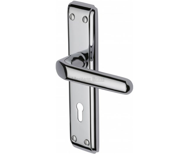 Heritage Brass Deco Door Handles On Backplate, Polished Chrome (sold in pairs)