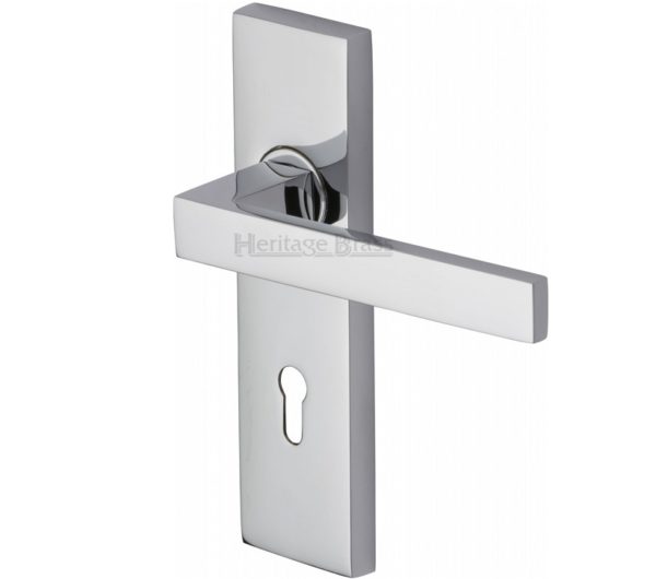 Heritage Brass Delta Door Handles On Backplate, Polished Chrome (sold in pairs)