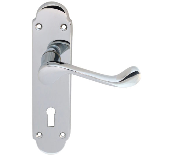 Oakley Door Handles On Backplate, Polished Chrome (sold in pairs)