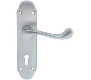 Oakley Door Handles On Backplate, Satin Chrome (sold in pairs)