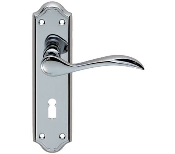 Madrid Door Handles On Backplate, Polished Chrome (sold in pairs)