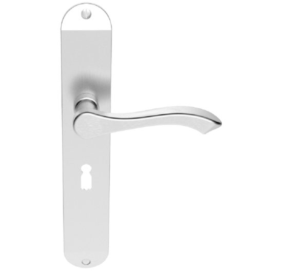 Andros Door Handles On Long Backplate, Satin Chrome (sold in pairs)