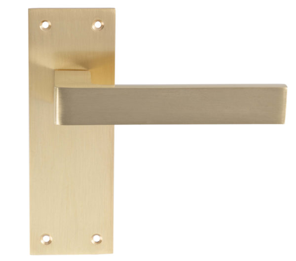 Sasso Door Handles On Slim Backplate, Satin Brass (sold in pairs)