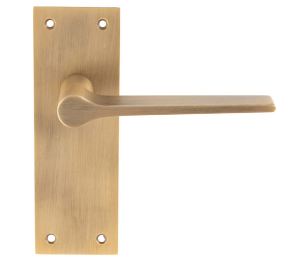 Velino Door Handles On Slim Backplate, Antique Brass (sold in pairs)