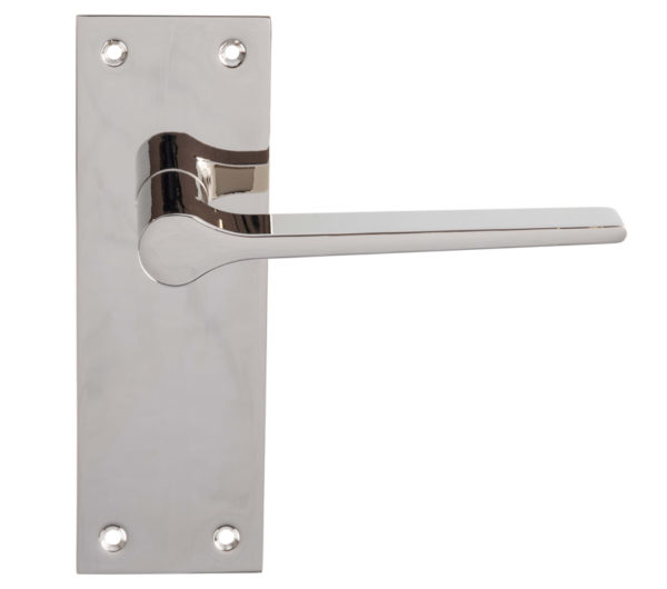 Velino Door Handles On Slim Backplate, Polished Nickel (sold in pairs)