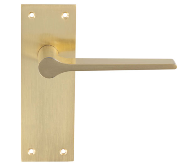 Velino Door Handles On Slim Backplate, Satin Brass (sold in pairs)