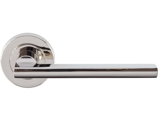 Trentino Door Handles On Round Rose, Polished Nickel (sold in pairs)