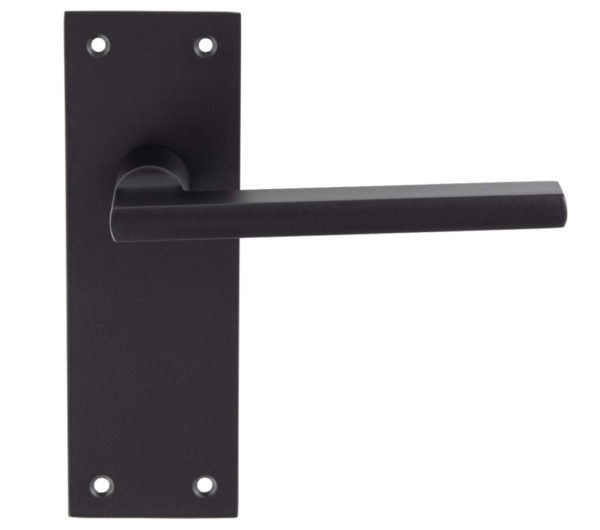 Trentino Door Handles On Slim Backplate, Matt Black (sold in pairs)